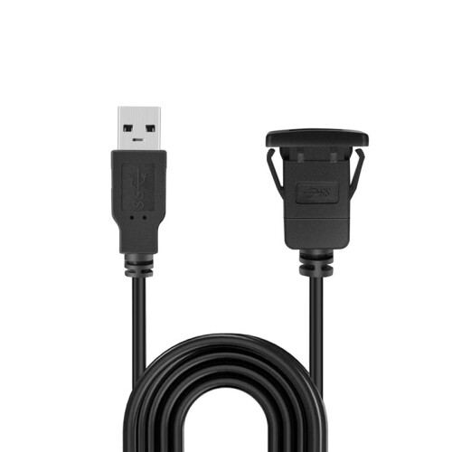 2 Pcs 1M Socket Cable USB 3.0 Auto Car Flush Mount Male to Female Extension Cord Dashboard Panel Square Audio 2
