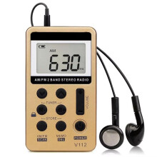 Mini Radio Pocket Radio Receiver Portable Radios AM FM Rechargeable Sleep Time Earphone for Walkman Go Hiking Gold