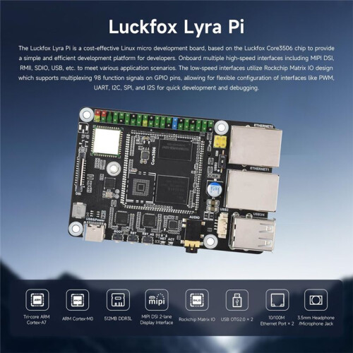 For Luckfox Lyra Pi Linux Micro-Dev Board with Triple-Core ARM Cortex-A7, ARM Cortex-M0 Support MIPI/ Display 1