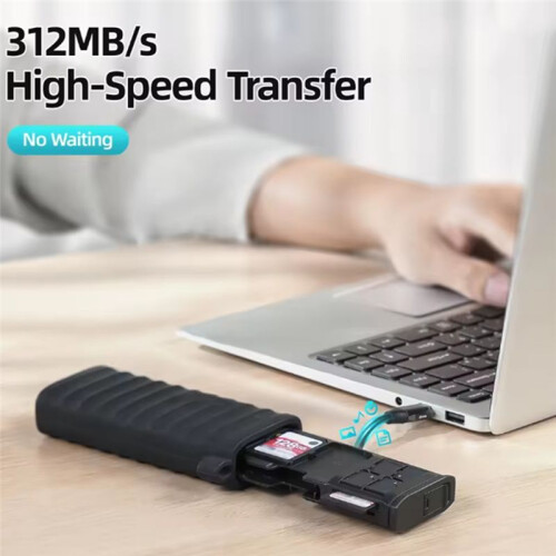 TELESIN Memory Card Reader Storage Box 312MB/S High-Speed TF/ Card Reader Carrying Case Holder Type-C Interface 2