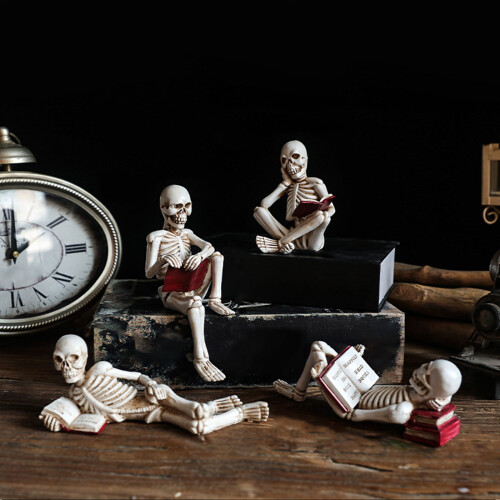 Creative Skeleton Reader Statue,Resin Home Decoration Reading-5 2