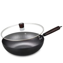 Zhangqiu Iron Wok Uncoated Saucepan Household Stir-Fry Wok Cast Iron Wok Manual Forging Wok Induction Cooker Wok, 32 Forging pan Without lid
