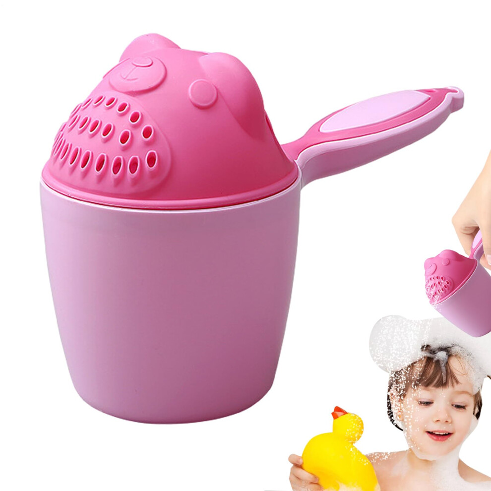 Baby Bath Cup Waterfall Shampoo Conditioner With A Teddy Bear Hair Wash Cup With Ergonomic Handle Bathroom Tumbler For Ring Reusable Pink