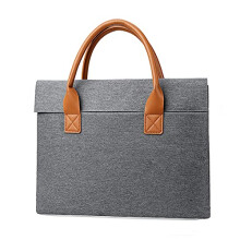 Professional Laptop Briefcase, Gray Canvas with Brown Leather Handles, Business Document Bag