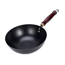 Iron Wok Stir Fry Pan Rustproof Suitable for All Stoves Frying Pan Uncoated Easy to Clean Round Bottom Non Stick Chinese Wok, Without Lid