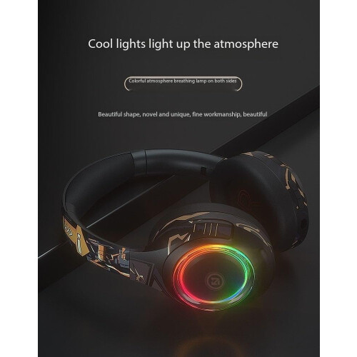 A2 Head-Mounted Luminous Cool Bluetooth Headset Wireless with mic e-Sports Gaming Lights Computer Headset 5.1 Multiple Playback Modes (Red) 1