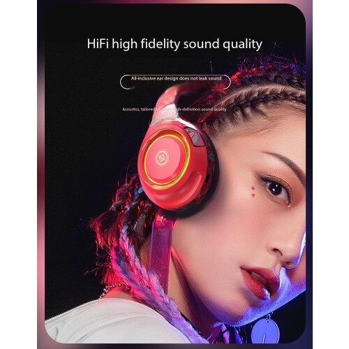 A2 Head-Mounted Luminous Cool Bluetooth Headset Wireless with mic e-Sports Gaming Lights Computer Headset 5.1 Multiple Playback Modes (Red) 2