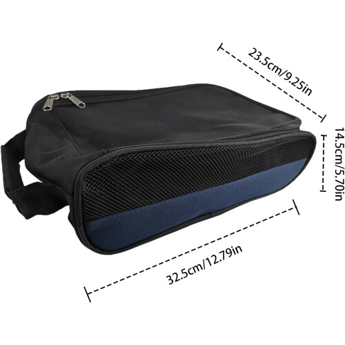 Golf shoe bag, waterresistant strap handle with zipper, breathable mesh ventilation Blue 2