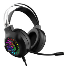 YMM10 Metal HeadMounted Gaming Headset Full Point Microphone Active Noise Reduction 3.5 mm2 and USB Jack RGB LED Light Effect Black