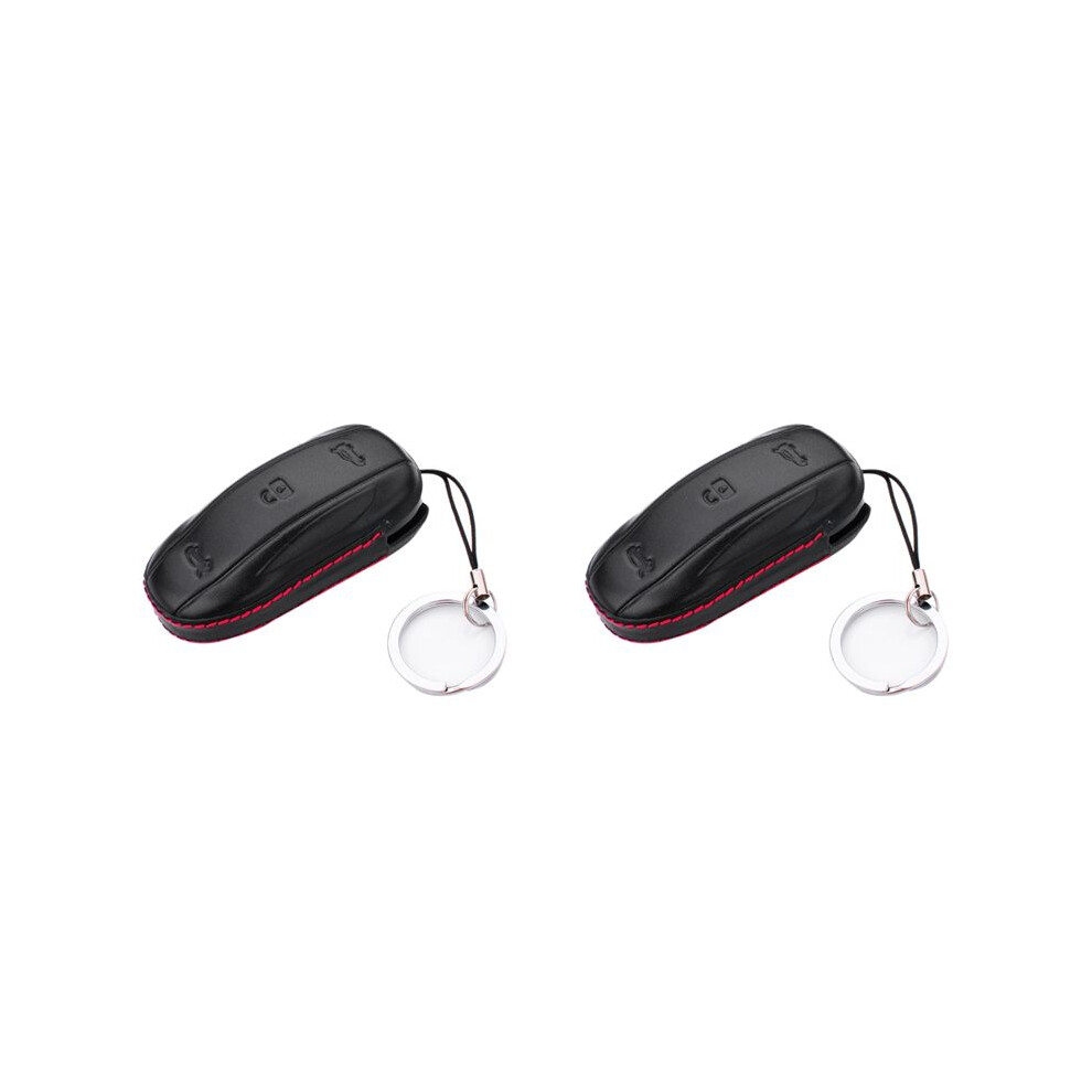 2X Leather Car Smart Remote Key Fob Case Holder Cover Key Protectior For Tesla Model X /S 6131407790813