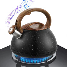 Tea Kettle, Stovetop Tea Kettle Food Grade Stainless Steel, Hot Water Fast to Boil, Tea Kettle Stovetop, 3L Boiling Teapot with Wooden Handle (Black)