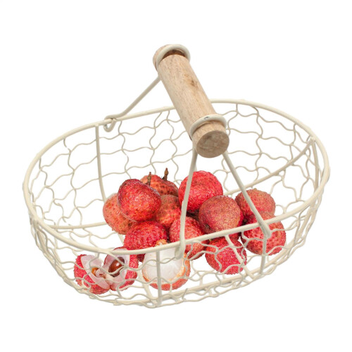 Egg collection basket with wooden handle  Decoration storage camping accessories