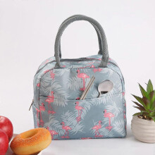 (As show, One size) Flamingos And Tropical Leaves Portable Insulated Lunch Box Reusable Lunch Bag Tote For Men And Women