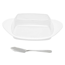 (As show, One size) BoatShaped Butter Dish with Lid Food Grade PP Butter Cutting Box for Chess Home Kitchen(White )