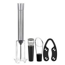 Opener Set, Pressure Opener with Button, Easy Vacuum Stopper, and Aerator Corks, 4 Pieces Silver Colours 1set