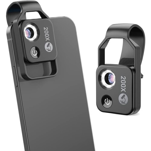 3X 200X Cell Phone Microscope Accessory with Lens, Mini Digital Microscope with LED Light/Universal Clip, black 2