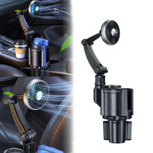 Car Water Cup Holder Fan, 2 in 1 USB Fan Car Cup Holder 12/24V Summer Fan Cooler 3 Speeds