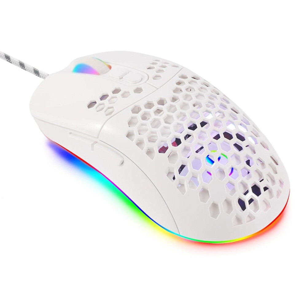 7200Dpi Usb Wired Mouse Optical Gaming Honeycomb Shell Mouse Rgb Led Backlight Whiteusb 9412369449542