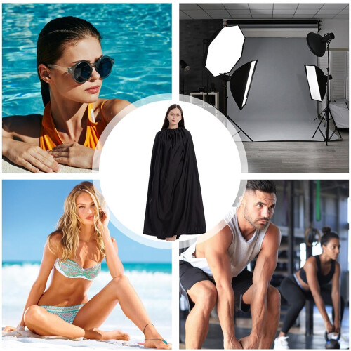 Surf Poncho  Wetsuit Wrap with Adjustable Collar 4ft Privacy Screen Black Cape 2