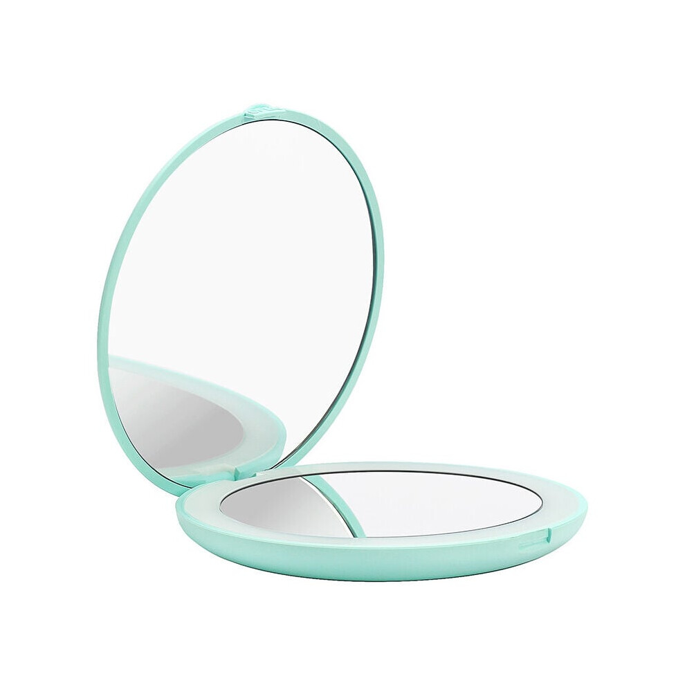 LED Adjustable Brightness Compact Mirror with LED Light, 10X for Detail 1X for Entire Face Dimmable Rechargeable LED Compact Mirror with Memory Functi