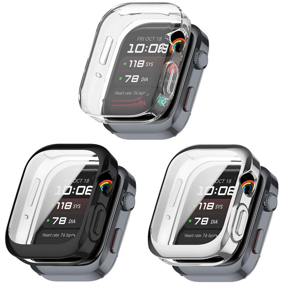 3 Pack Case Compatible With Huawei Watch D2 With Screen Protector, T Cover (Transparent/) Silver/Black 9189345698965