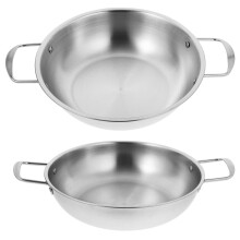 2pcs Stainless Steel Griddle Stainless Steel Pan Hot Pot Chafing Dish Wok Kitchen Accessory