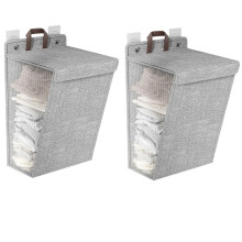 2 Pack Collapsible Laundry Hamper with Lid, Wall Hanging Laundry Bag with Sticky Hook