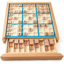 (As show, One size) Wooden Sudoku Puzzle Board Wood, Sudoku Game Set with Drawer Math Brain Teaser Desktop Toy