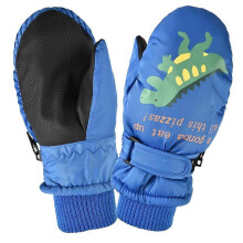 (As show, Blue) Waterproof Ski Gloves Kids Cute Pattern Winter Snow Gloves Baby Boy
