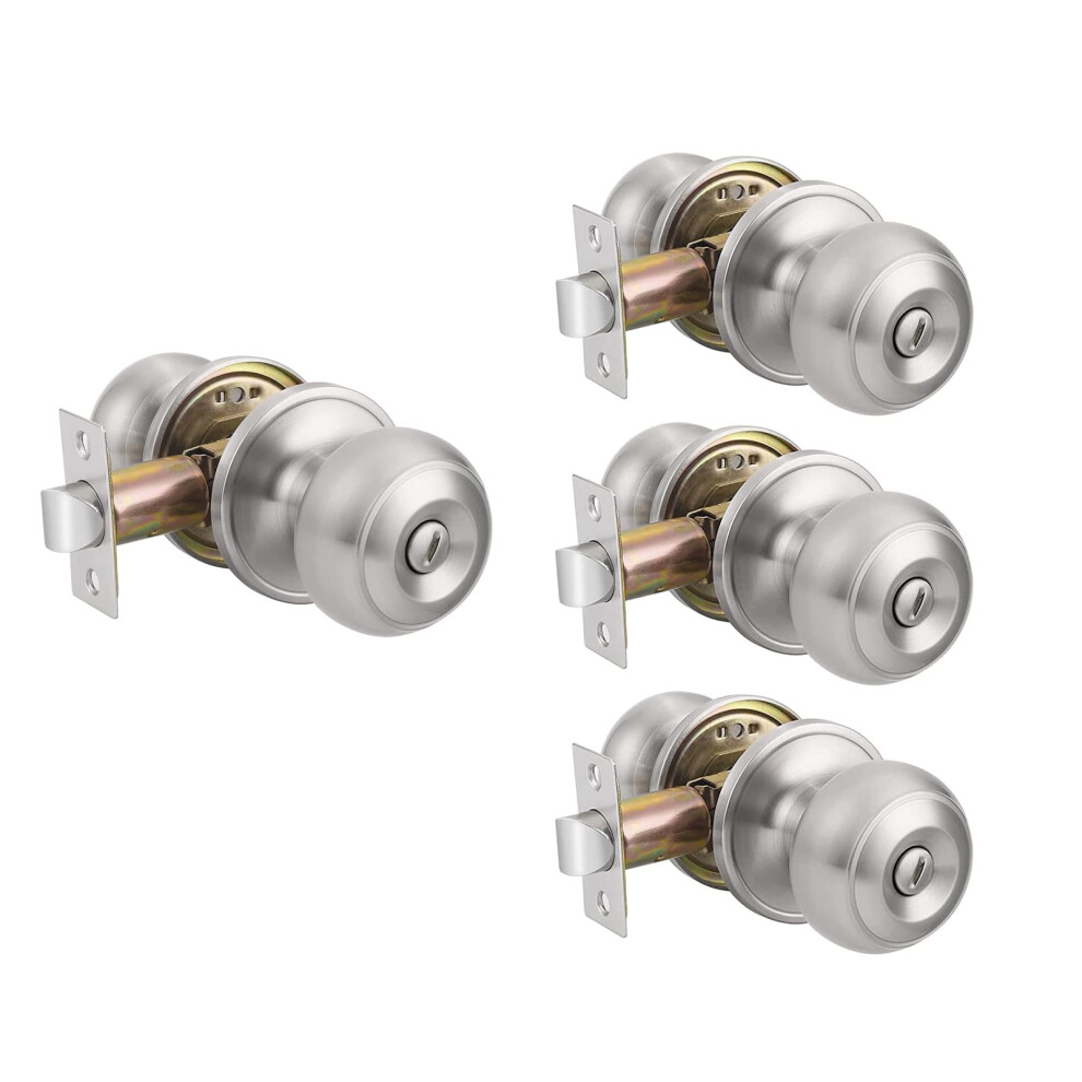 (4 Pack Privacy Door Knobs For Bedroom Bathroom, Keyless Inside Locking Handles, Brushed Nickel Finish 9189345699566