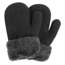 (As show, black) Unisex Cute Warm Fleece Lined Knit Thick Thermal Gloves for Boys Girls