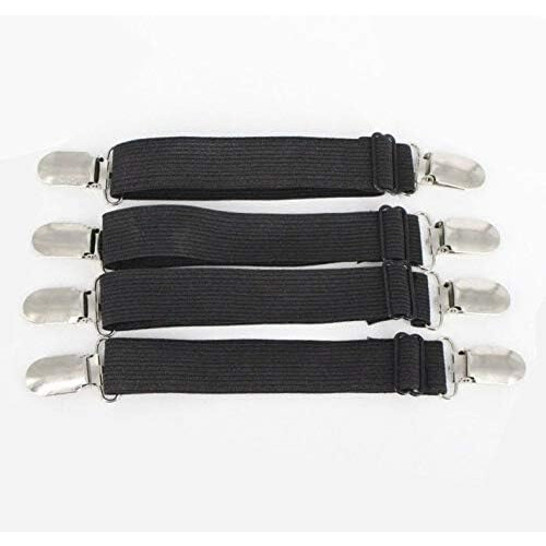 Fermagli regolabili per lenzuola, cinghie elastiche resistenti per un facile utilizzo, neri (4 pezzi)