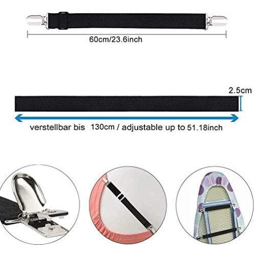 Fermagli regolabili per lenzuola, cinghie elastiche resistenti per un facile utilizzo, neri (4 pezzi) 1