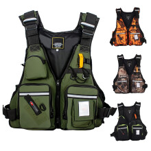 Life jacket for fishing with whistle, zipper and adjustable waist belt for swimming, water, boat, kayak (Green) OneSize (50100kg) Green