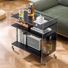 End Table, 3Tier Narrow Side Table with Storage Shelf, Nightstand for Small Spaces (Onyx Black)