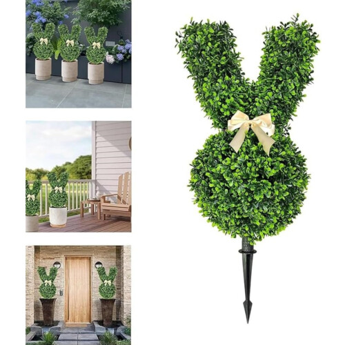 Bunny Topiary Outdoor, Easter Bunny Topiary, Artificial Rabbit Topiary Tree Pot for Home Decor