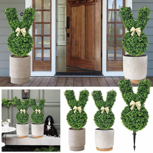 Bunny Topiary Outdoor, Easter Bunny Topiary, Artificial Rabbit Topiary Tree Pot for Home Decor 1
