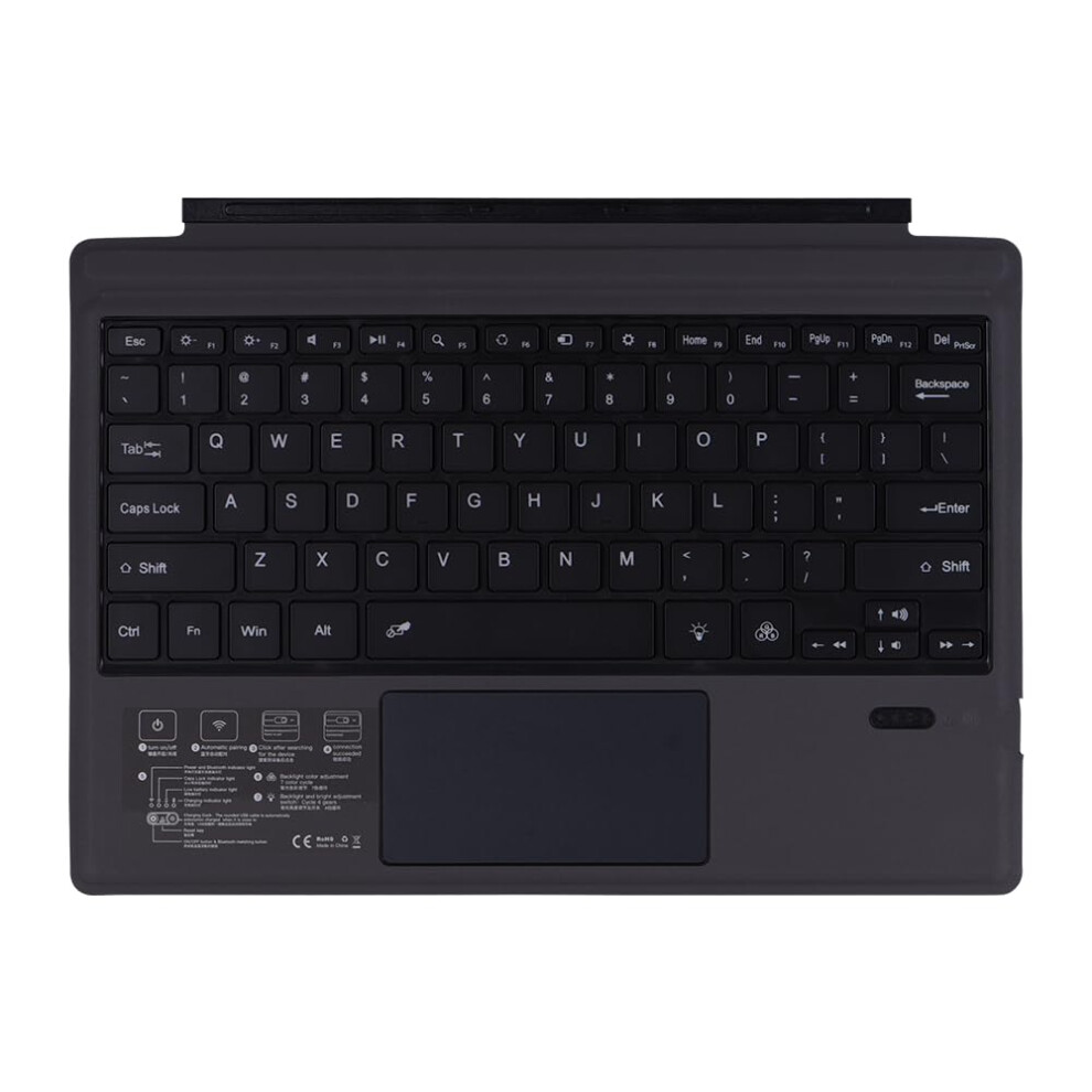 Surface Pro Keyboard Case, 7 Color Backlight Detachable Keyboard With Trackpad, Case With Keyboard For Microsoft, Gray 9365049400053