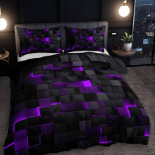 3 Piece Duvet Cover Set, Red Grid Print Bedding, Soft Comforter Cover with 2 Pillowcases, for Bedroom, Guest Room (Purple, 103.94''90.16'(in))