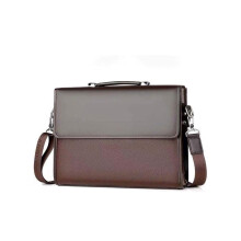 Mens Tote Bag Men's Leather Briefcase for 10 Inch Laptops (Black Brown)
