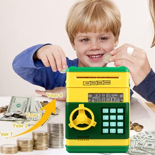 Cofrinho eletrônico com senha, função de alimentação automática e aviso de voz, grande capacidade para guardar moedas e notas. 1