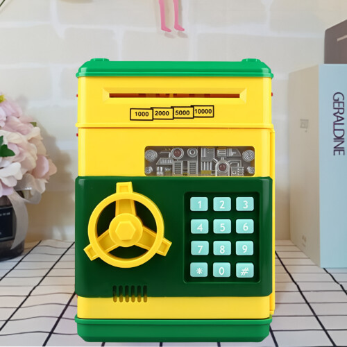 Cofrinho eletrônico com senha, função de alimentação automática e aviso de voz, grande capacidade para guardar moedas e notas. 2