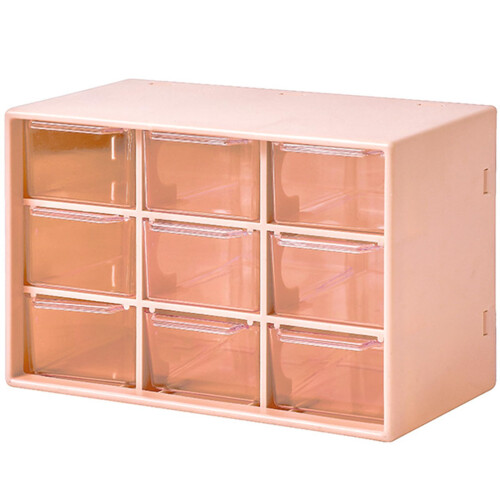 Mini Storage Drawers, Small 9 Drawers Organizer B Stackable Clear Plastic Box for Desk (Pink)