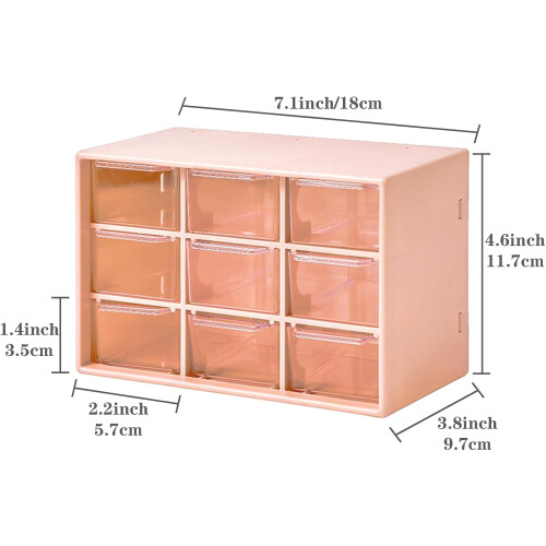 Mini Storage Drawers, Small 9 Drawers Organizer B Stackable Clear Plastic Box for Desk (Pink) 1