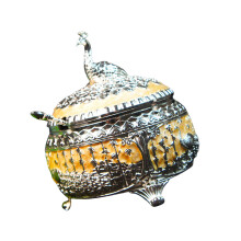 Unique Peacocks Sugar Bowl for Tabletop Seasoning-silver orange