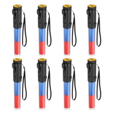 8er Pack 11 inch LED traffic baton with 3 blinking modes, clip Wristband