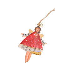 Hand Painted Girl Pendant for Christmas Tree Welcome Door-Red