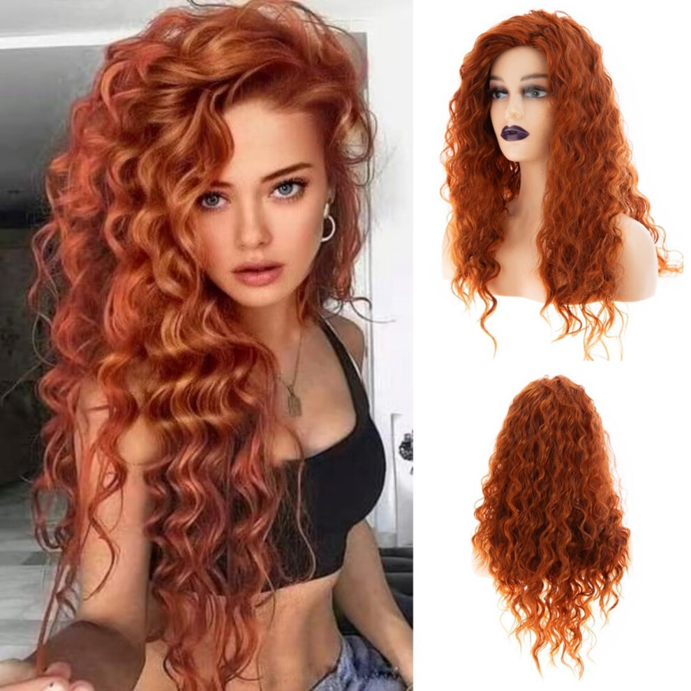 Unisex Orange Long Curly Wavy Wig For Women Side Part Naturallooking Cosplay Synthetic Heatresistant Replacement 2