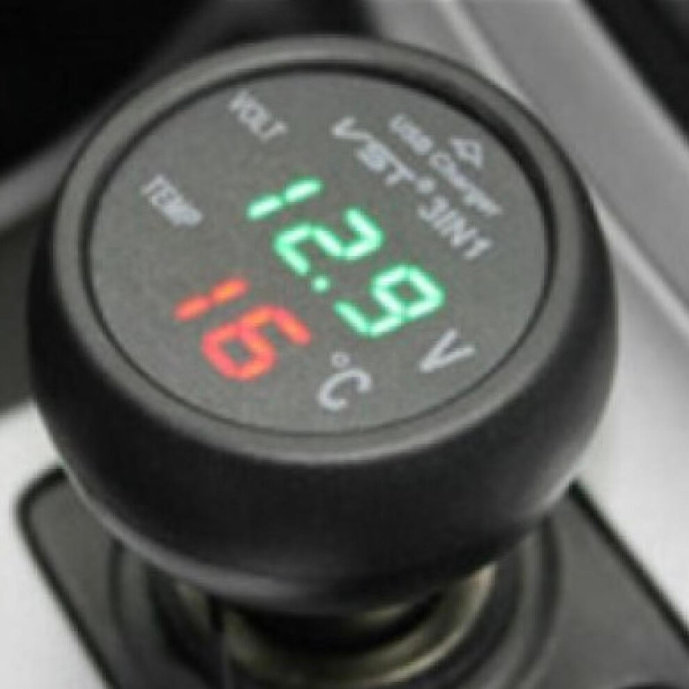 Vst 3In1 Multifunctional Car Voltmeter Car Thermometer Usb Mobile Phone Charger Car Supplies 9189345703348