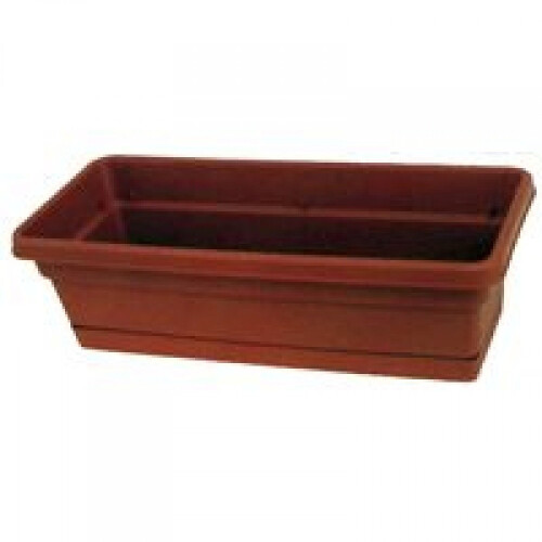 24' Rolled Rim Window Box with Attached Tray, Terra Cotta